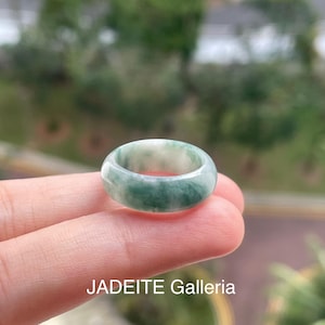 Jadeite Ring US6 - Natural Burmese jadeite translucent green Authentic Grade A Jade Band Ring Jadeite Band Ring