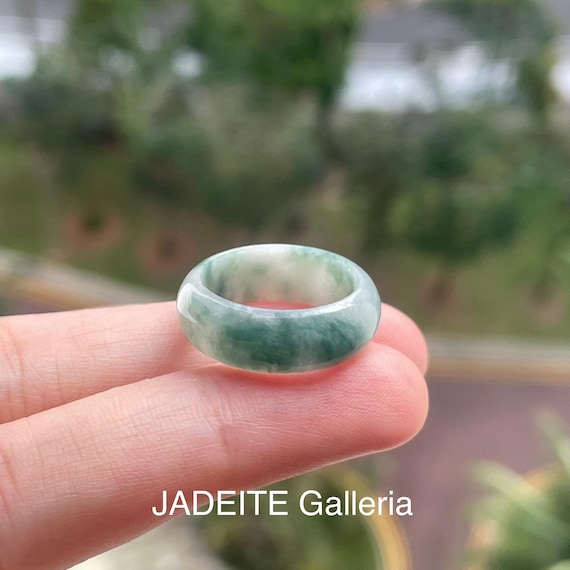 Jadeite Ring US6 - Natural Burmese jadeite translucent green Authentic Grade A Jade Band Ring Jadeite Band Ring