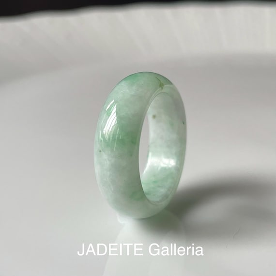 US7.75 All gender Jade Band Ring - Natural Burmese Jadeite Type A Natural Soft Green Authentic