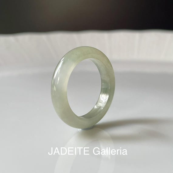 US6.75 Jade Ring Translucent Kaki- BURMESE Jadeite Natural Jade Type A band ring