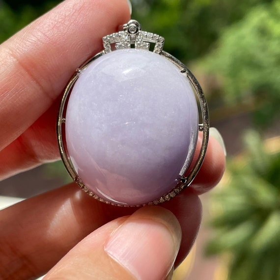 Rare Big Lavender Cabochon Pendant - Authentic Natural Type A Burmese (Myanmar) Jadeite Jade