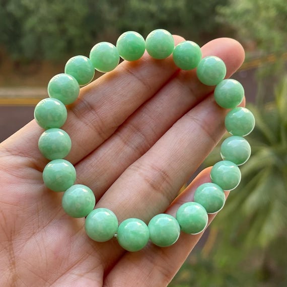 Apple Green Jade bead bracelet- Natural Type A BURMESE Jadeite Semi Translucent Green Fine Jadeite 9mm bead Authentic Jewelry