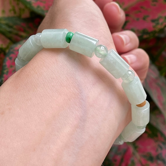 Natural Jadeite Segmented Stem of Lotus Bracelet - Untreated Authentic Myanmar Jadeite Type A Bracelet