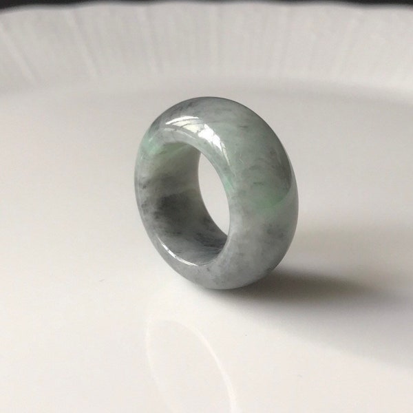 Jade ring US 5.5 Translucent Burmese Jadeite Grade A Rare Grey Green Abacus Ring suitable for unisex Band Ring