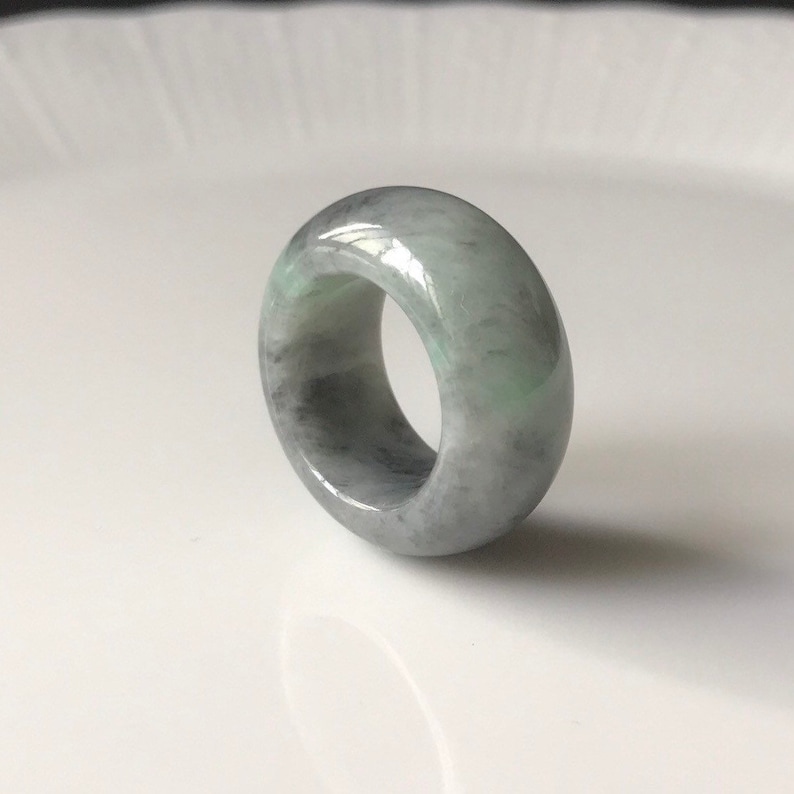 34 Translucent Burmese Jadeite Grade A Rare Grey Green Abacus Ring for unisex Jade ring US 5