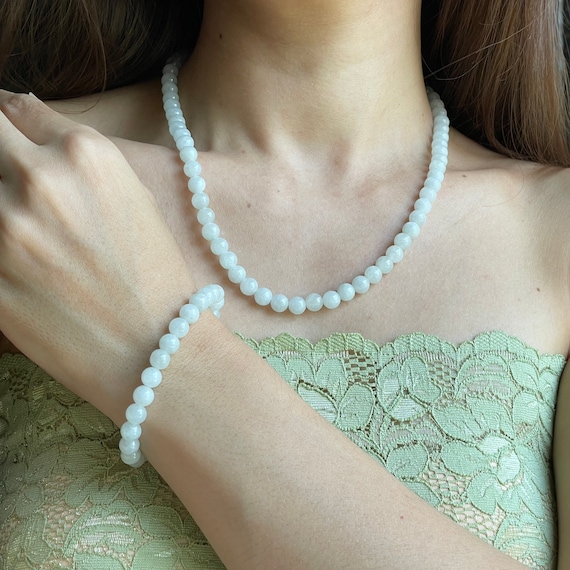 Mother’s Day Gift Set JG Signature Jade Set - Jade Bead Necklace Bracelet Set - Genuine  Natural Myanmar Jadeite Jade Grade A 7mm beads