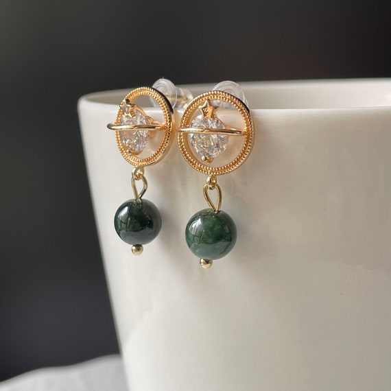 Natural Jade earrings - Grade A Burmese jadeite authentic dense green beads earrings Jade bead earrings