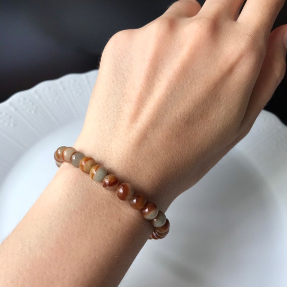 Red Jadeite bead bracelet Honey Red 6~7mm Natural Type A Genuine Burmese Jadeite Translucent Honey Brown