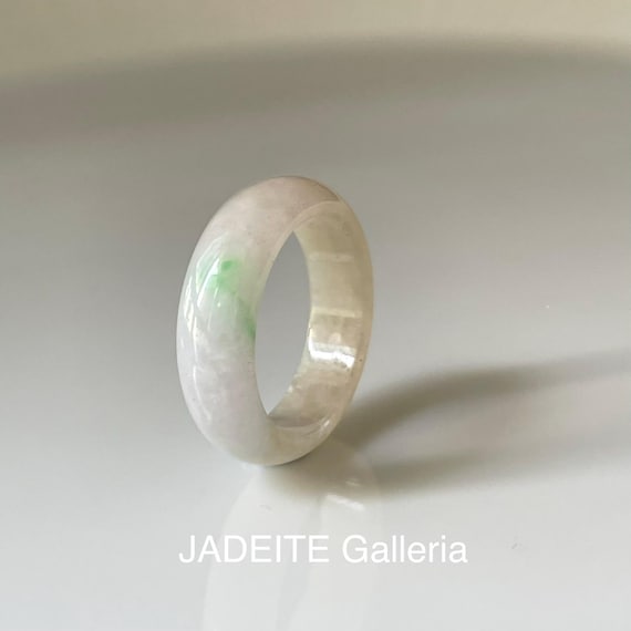US6.75 Jade Ring - Authentic BURMESE Jadeite Natural Grade A bi-color white & earth with Touch of Vivid Green unisex jade band ring