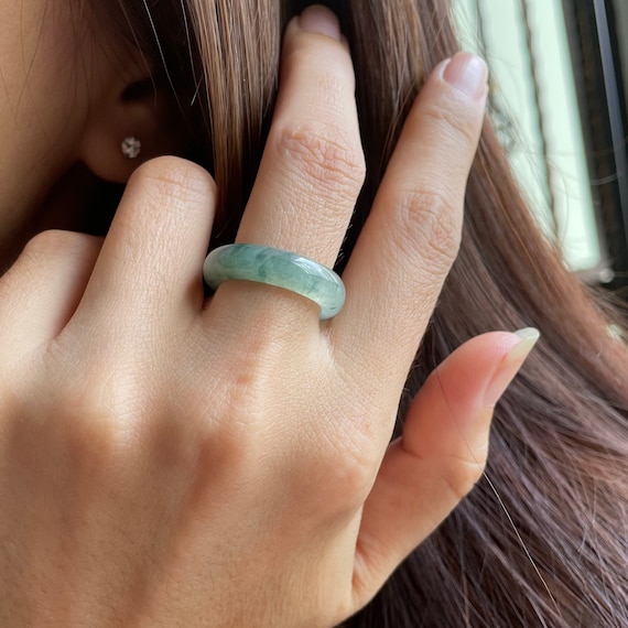 Jadeite Ring US6 3/4 - Natural Myanmar jadeite Band Ring translucent green Authentic Jade Band ring Type A (Grade A)