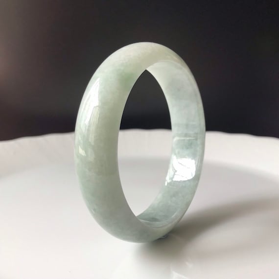 Natural Jade Bangle 59.1mm- Faint Green and Gray Burmese Jadeite Authentic  Translucent Grade A Jade Bangle