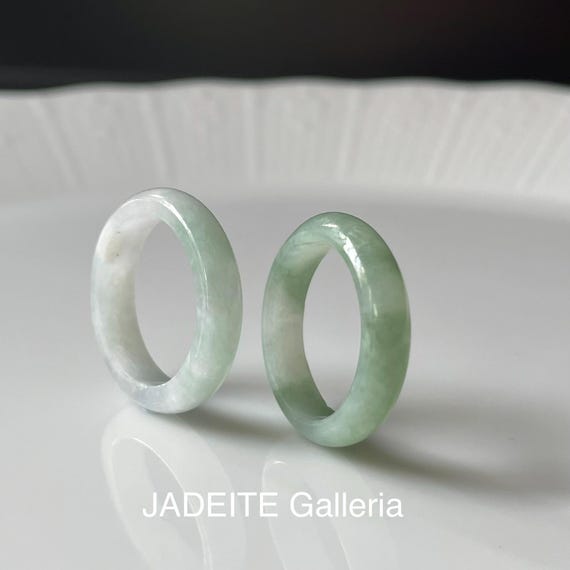 US6.6 Dual Jade Band Set Bicolor stack ring  Authentic Burmese Jadeite Natural Grade A Untreated Jade