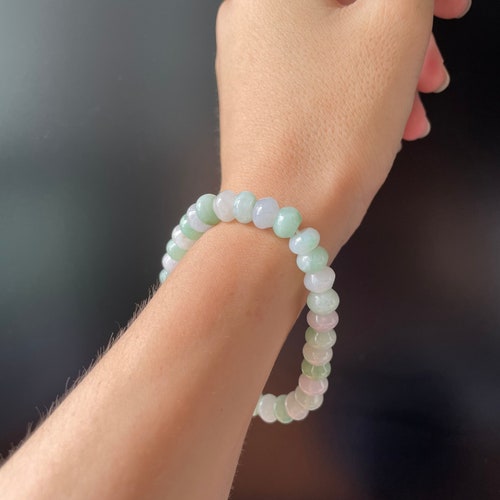 8mm Natural Jade Bead Bracelet - Myanmar Jadeite Type A Translucent shops Green and White Authentic Burma Jade