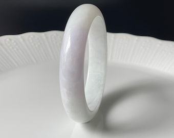 Jadeite Jade Bangle 55.5 mm - Authentic Type A Burmese Jadeite Jade White & Soft Lavender Jade Bangle Translucent