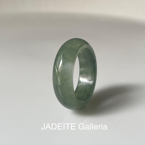 Jade Ring US5.5 Natural Type A Burmese Jadeite Jade Dried Tea-leaves Green Abacus Jade ring Jadeite band ring