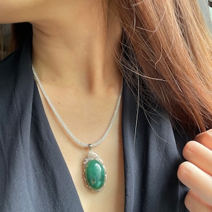 Rare Elegant Big Oval Green Jadeite Cabochon Pendant - Authentic Natural Type A Myanmar Jadeite Jade 925 Silver Jewelry