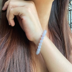 Little Princess Soft Pink 7mm Natural Fine Translucent Jade bead bracelet- 100% Natural Type A Burma Jadeite Rare Translucent Near White