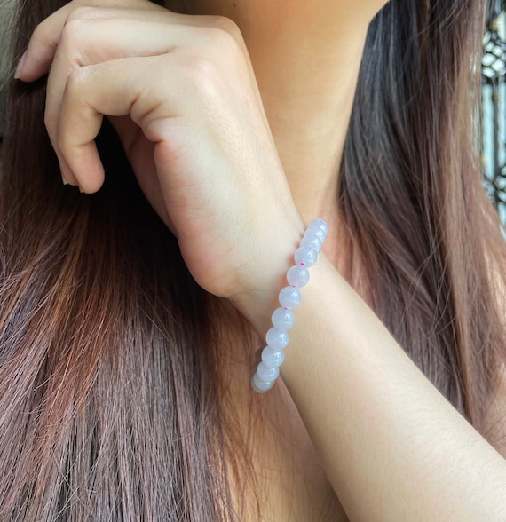 Little Princess Soft Pink 7mm Natural Fine Translucent Jade bead bracelet- 100% Natural Type A Burma Jadeite Rare Translucent Near White