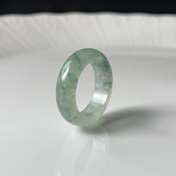 US6 3/4 Natural Jade Band Ring - Myanmar jadeite Band Ring translucent green Authentic Jade Band ring Type A (Grade A)