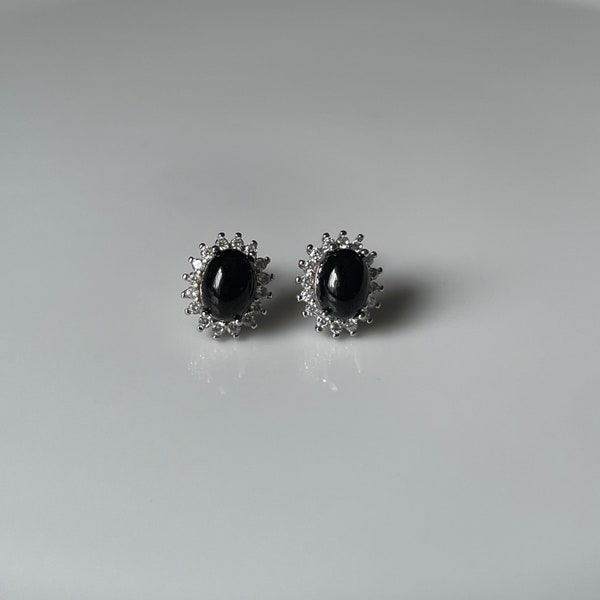 Black Jade Earring Natural Jadeite Silver Earrings- Type A Black Jadeite Cabochon Authentic Opaque Black Jade