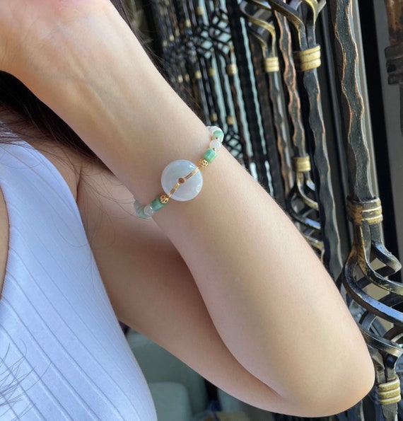 Jade Bracelet 14K plated adjustable Natural Type A/ Grade A BURMESE JADEITE Translucent Beautiful Multicolor Jade