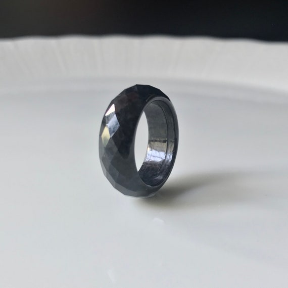 Jade ring US6 1/4 Type A Burmese Jade sparkle faceted band Ring Untreated Authentic Opaque Black Chicken Variety Jadeite Grade A ring