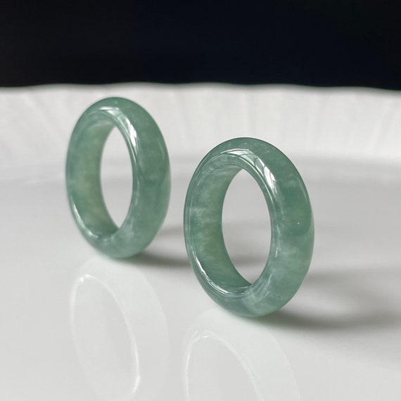 Couple Jade Rings US7.6  US5.5  or Ring and Pendant Set Authentic Burmese Jadeite Jade 100% Natural Grade A Translucent Green Jade Band Ring