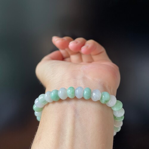 8mm Natural Jade Bead Bracelet - Myanmar Jadeite Type A Translucent shops Green and White Authentic Burma Jade