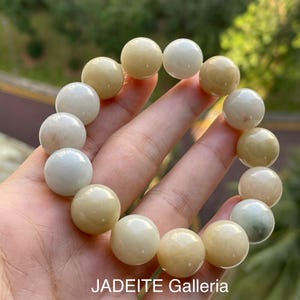 Jade Bead Bracelet - 14mm Burmese Jadeite Authentic Multicolor Translucent Green, Brown and White Jade beads Bracelet Jadeite bracelet