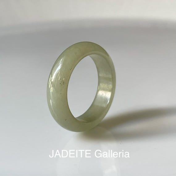 US7 Jade Ring Translucent Beige BURMESE Jadeite Natural Jade Type A band ring