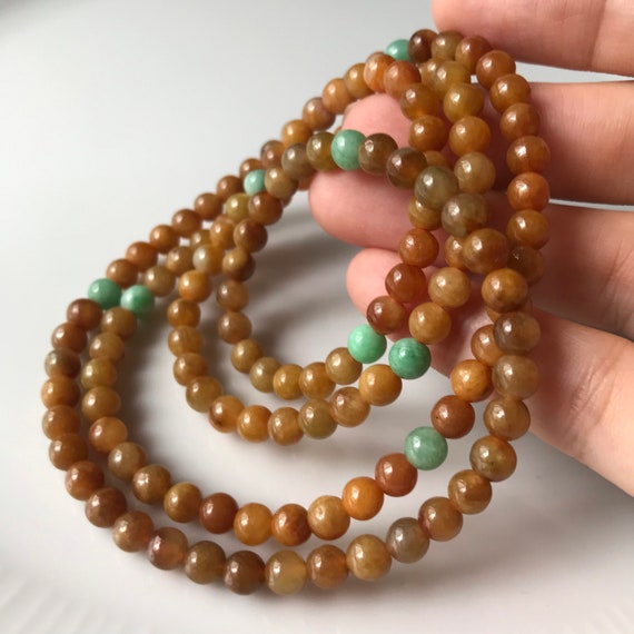 Jade Bead Necklace  4.7mm beads MYANMAR Type A jadeite brown beads Yellow Jade Necklace Brown Jade Necklace
