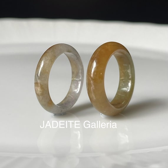 US8.5 , US6.75 Authentic Burmese Jadeite Band Rings, Semi-Translucent Brown Jade