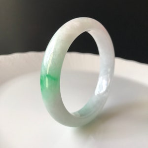 Jadeite Bangle 55.3mm - Certified 100% Natural Burmese Jadeite Bangle Translucent Green White Jade Bangle Bracelet
