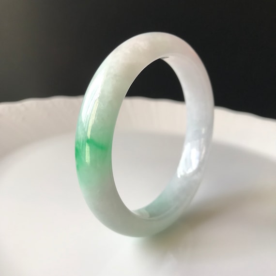 Jadeite Bangle 55.3mm - Certified 100% Natural Burmese Jadeite Bangle Translucent Green White Jade Bangle Bracelet