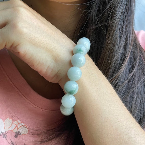 Jade Bracelet for Men 13mm bead  Authentic BURMESE Type A jadeite Perfect Gift Natural Jade Bead Bracelet