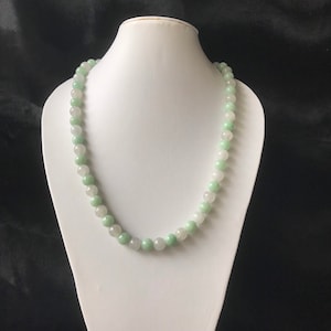 8.5~9mm Jadeite Bead Necklace White + Faint Green 100% Authentic Burmese Natural Jadeite Jade Grade A