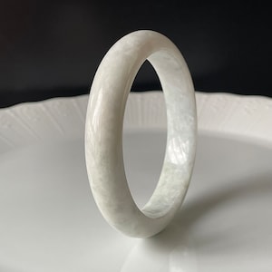 Jade Bangle 58.6 mm  Genuine Burmese Jadeite Jade Natural Grade A Solid white Jade Bangle