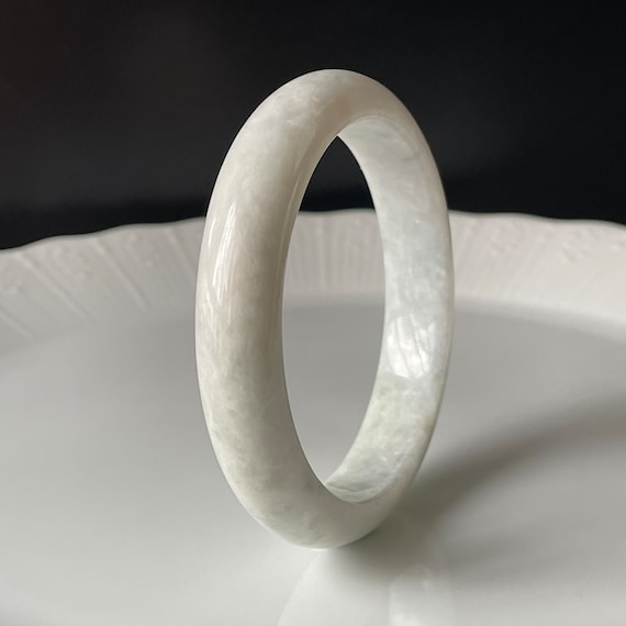 Jade Bangle 58.6 mm  Genuine Burmese Jadeite Jade Natural Grade A Solid white Jade Bangle