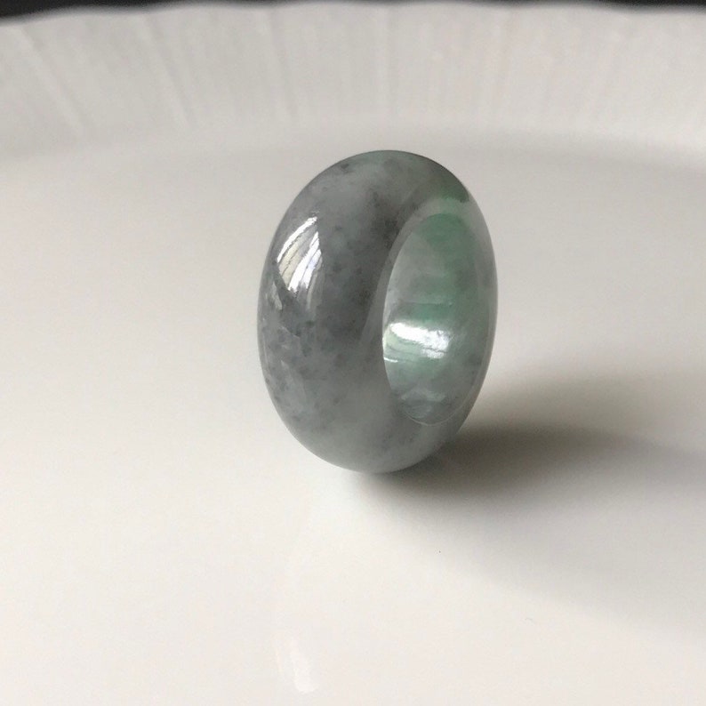 34 Translucent Burmese Jadeite Grade A Rare Grey Green Abacus Ring for unisex Jade ring US 5