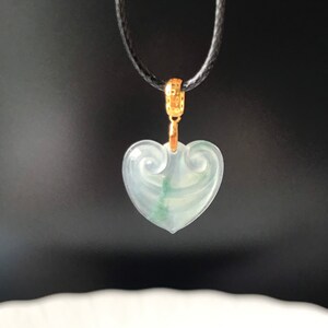 Jade Pendant 18K solid gold bail- Authentic Burmese Type A Jadeite Translucent Icy Green with Floated floral  Icy Jade Pendant Ruyi Heart
