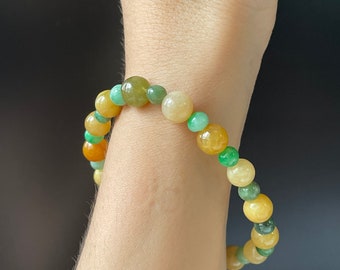 Jadeite Bead Bracelet 7mm Natural Myanmar Jade Authentic Translucent Yellow and Green Burmese Jade Beads