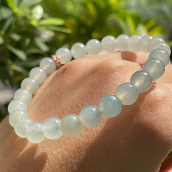 Translucent Jadeite bracelet - Authentic Natural Burmese Jadeite Jade Type A Translucent soft green bead stretchable Bracelet