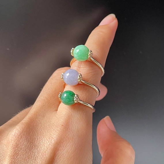 Natural Burmese Jadeite Adjustable Silver ring Gold color plating