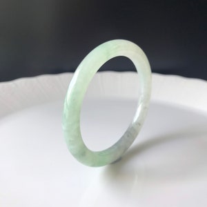 52mm Oval Jade Bangle - Translucent Green with Natural Ash Grey - Genuine Natural Burmese Jadeite Type A Grade A jade Bangle Jade Bracelet