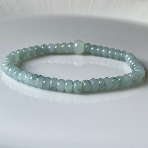 Translucent Cadet Blue Jade bead bracelet 5.5mm bead- Authentic Natural Type A Myanmar Jadeite Gems Jewelry