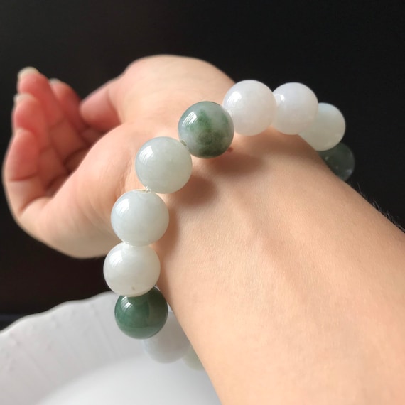 12~13mm jadeite jade bead bracelet - 100% Authentic Burmese jade grade A