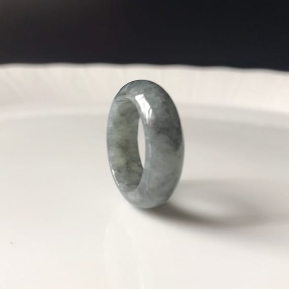 Jade ring US7.75 Type A Burmese Jade Ring Abacus jade band Ring Authentic Translucent Black Chicken Variety