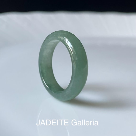 Jade Band Ring US6.75 -  Authentic Burmese Jadeite Natural Grade A Translucent Green Jade band ring