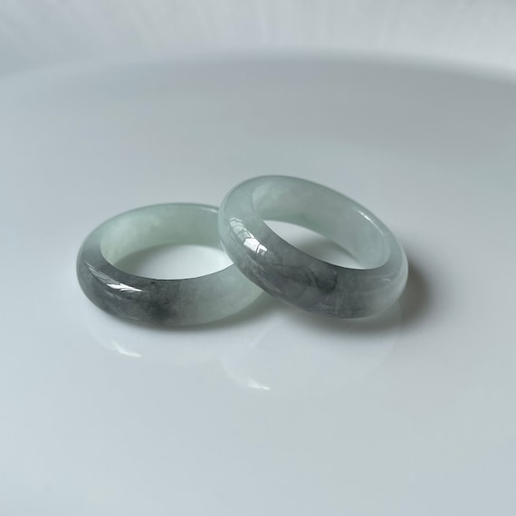 US8.6 US9.1 Couple Jade Rings unisex band rings - Authentic Burmese Jadeite Jade 100% Natural Grade A Translucent Faint Green with Grey