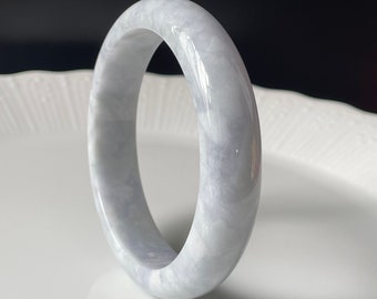 Lavender Jade Bangle 59mm- Yam Color with Floating White Cotton Genuine Natural Jadeite Bangle